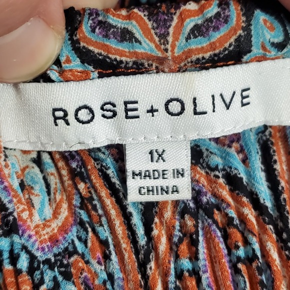 Rose & Olive Womens Adjustable Scoop Neck Artsy Crinkle Top‎ Size 1X Multicolor - Picture 5 of 11